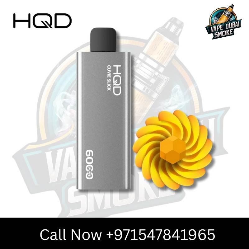 Detailed view of the HQD CUVE SLICK 6000, illustrating its features for a superior disposable vape experience from vapedubaismoke.com.