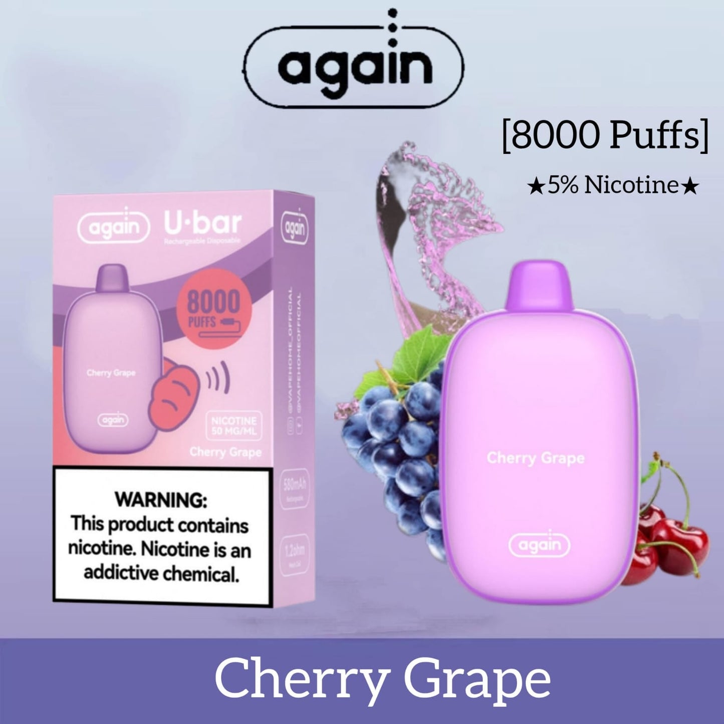 Again U-Bar Cherry Grape disposable vape with retail box