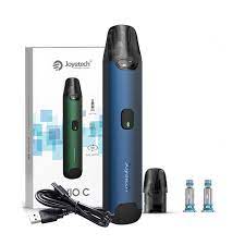 Blue pod vape kit with box, USB cable and spare coils