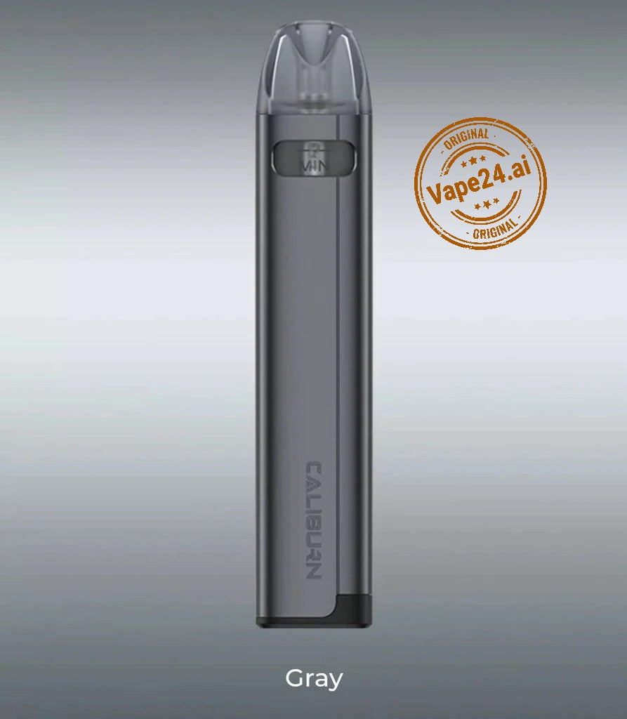 Caliburn pod vape device in gray finish