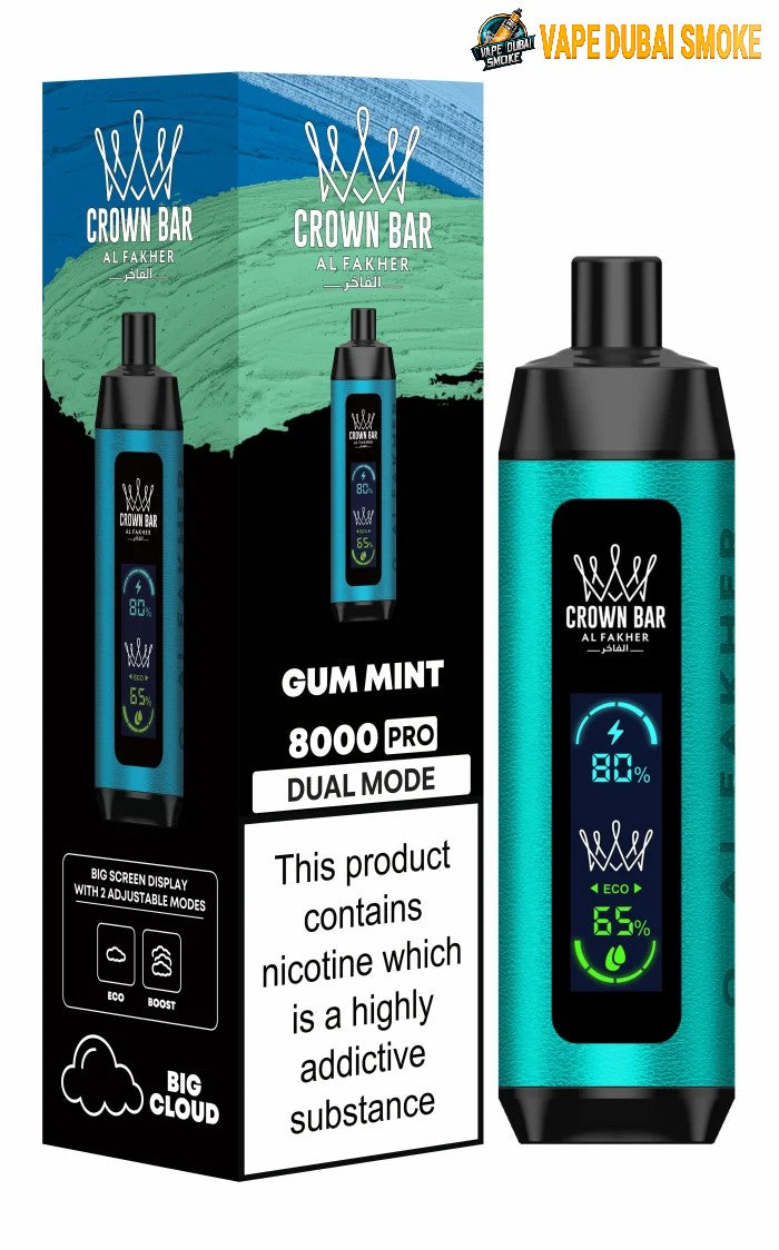 Crown Bar Al Fakher Gum Mint 8000 Pro disposable vape with box