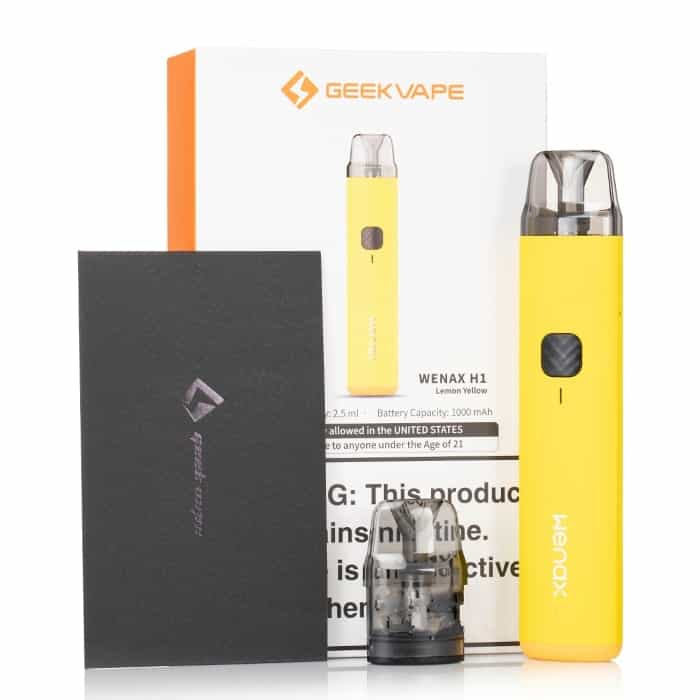 Geekvape Wenax H1 Lemon Yellow pod kit with packaging and pod