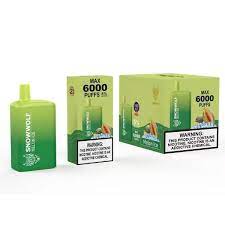 Green Snowwolf Max 6000 puffs vape with matching box and warning label