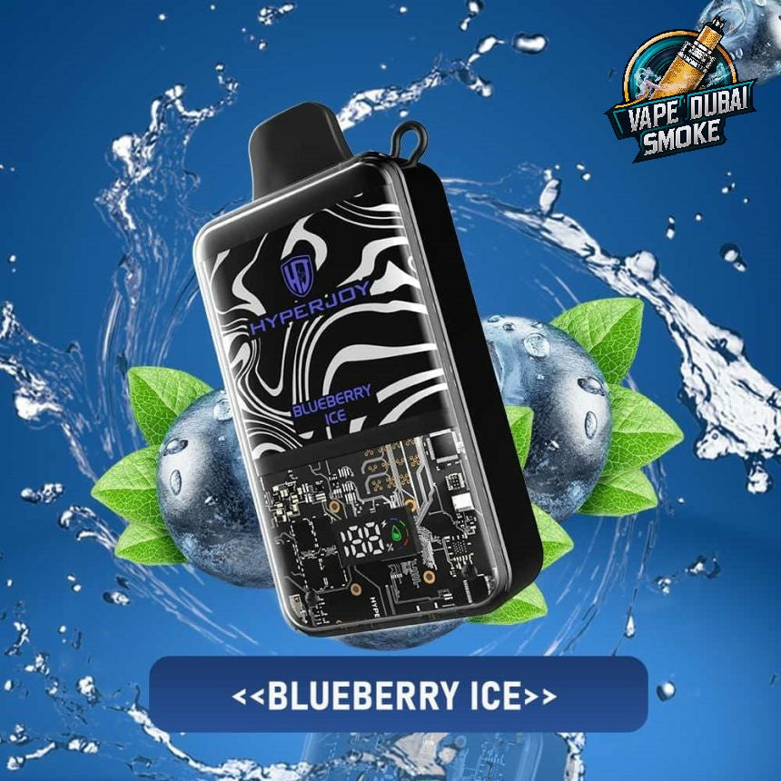 HyperJoy Blueberry Ice disposable vape with mint leaves
