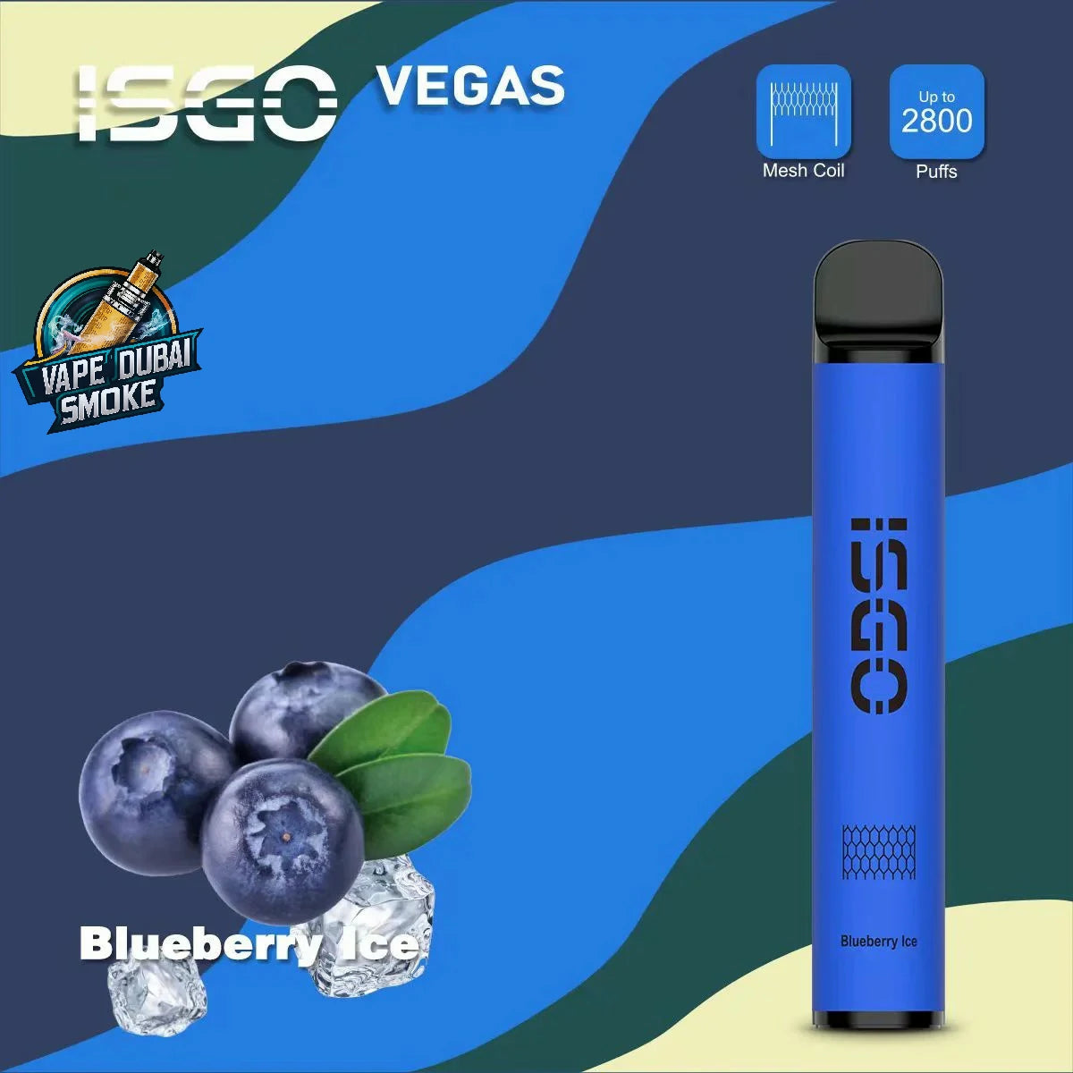ISGO Vegas Blueberry Ice disposable vape with mesh coil and puff count