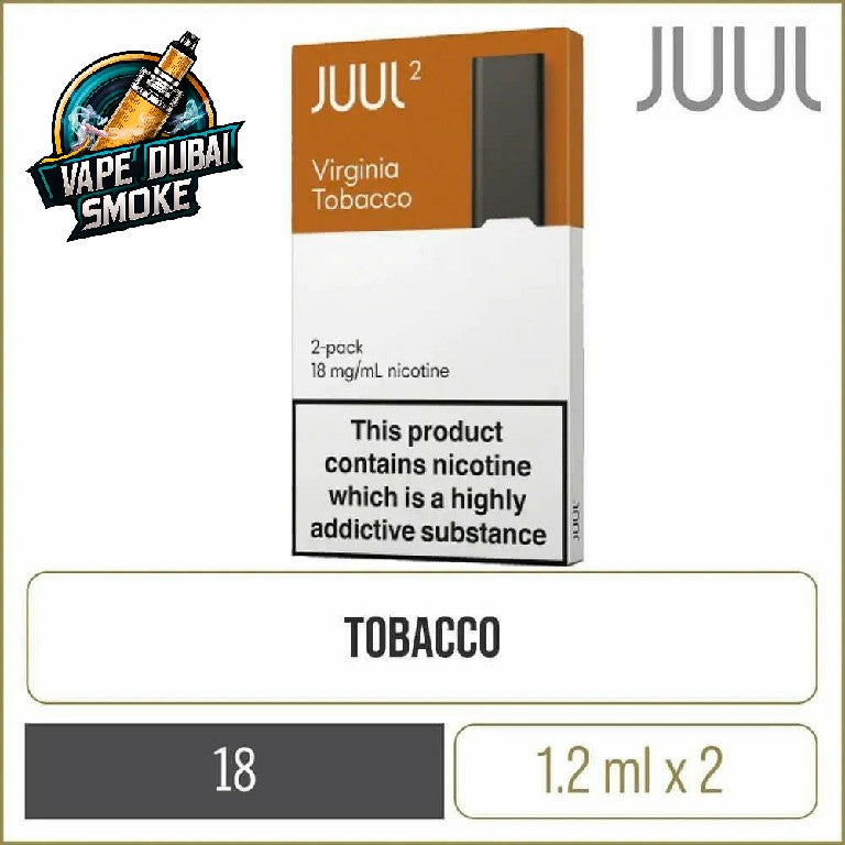 JUUL2 Virginia Tobacco 18mg pods 2 pack with warning label