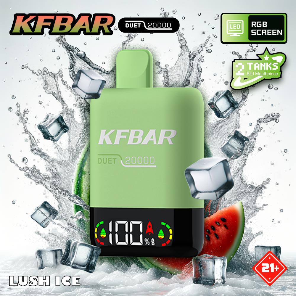 KFBar Duet 20000 Lush Ice disposable vape with RGB screen and ice cubes