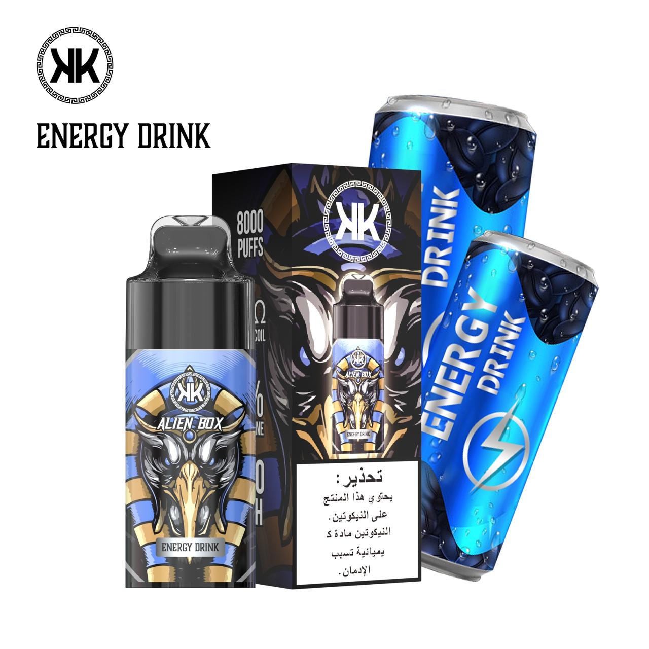 KK Alien Box Energy Drink 8000 puffs disposable vape with matching energy drink cans