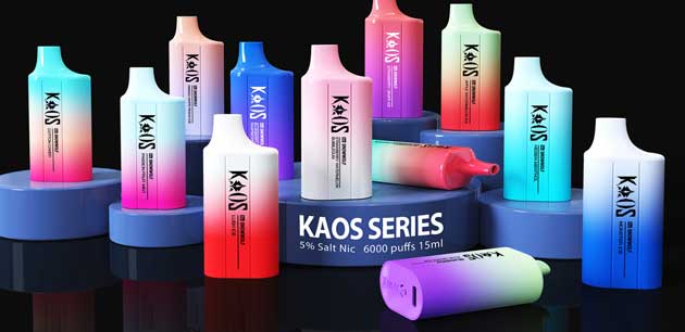 Kaos by SnowWolf 6000 series lineup with multiple color options and 5% salt nic