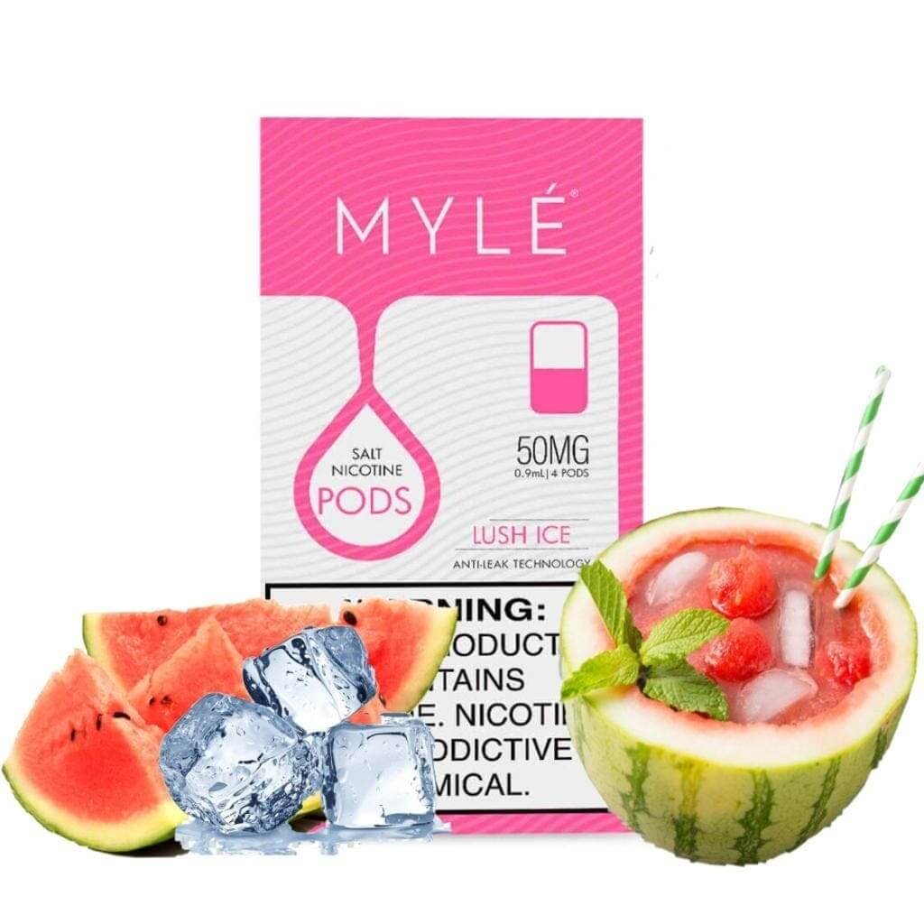 MYLÉ Lush Ice 50mg pods with watermelon and ice cubes