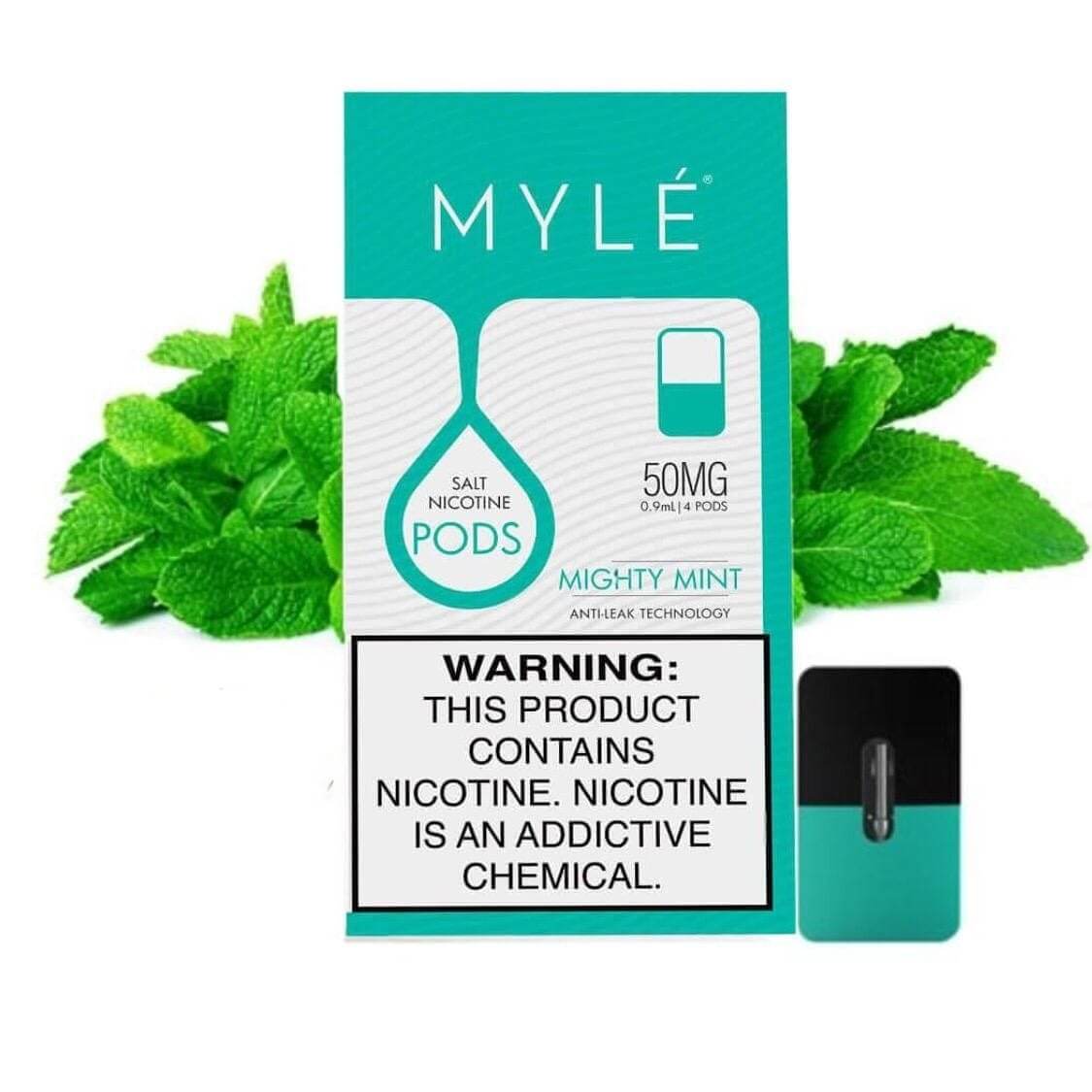 MYLÉ Mighty Mint 50mg pods with mint leaves and pod