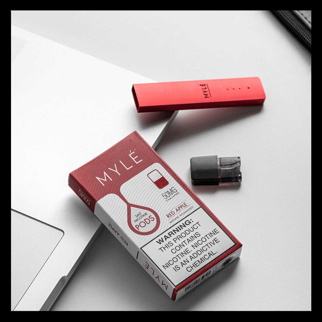 MYLÉ Red Apple 50mg salt nicotine pods with device and pod