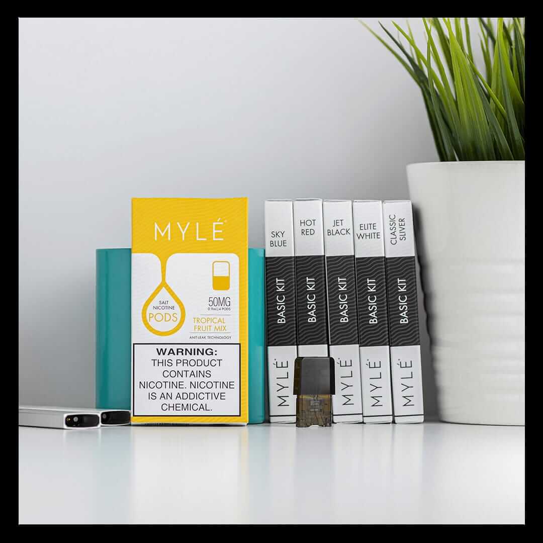 MYLÉ Tropical Fruit Mix 50mg pods with basic kit boxes