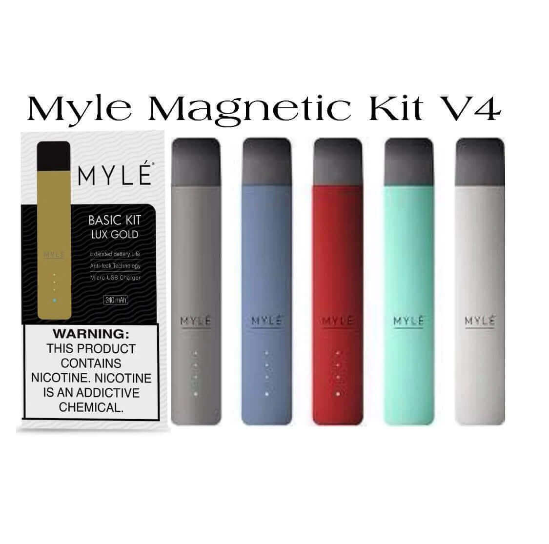 Myle Magnetic Kit V4 devices in multiple colors with box.