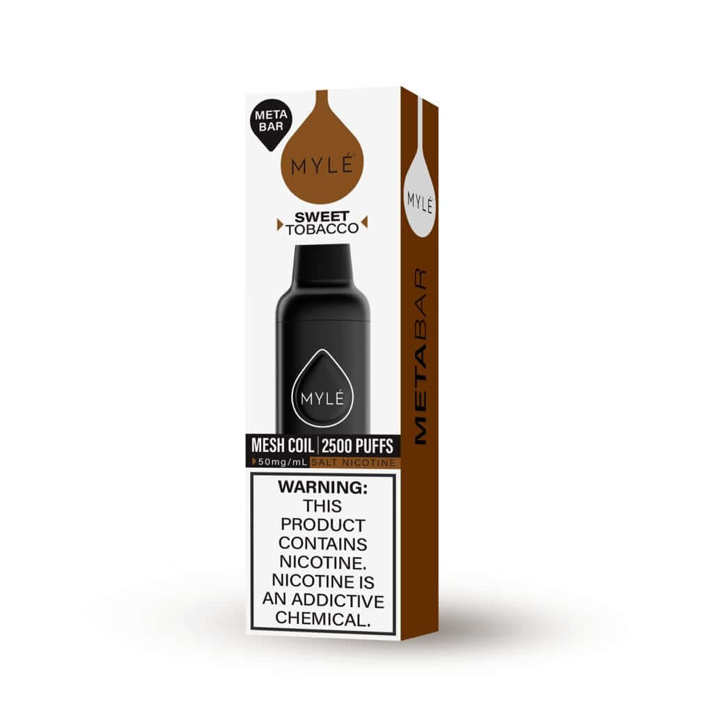 Myle Meta Bar Sweet Tobacco disposable vape box with mesh coil details