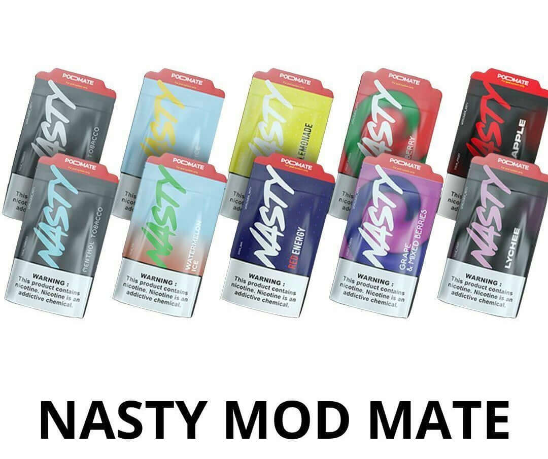 Nasty Mod Mate disposable vape pods in assorted flavors and colors