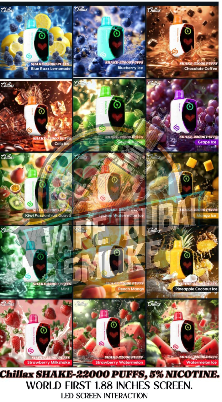 Chillax Shake 22000 Puffs Disposable Vape in Dubai 5% Nicotine, LED Screen Chillax Shake 22000 Puffs Disposable Vape in Dubai 5% Nicotine, LED Screen