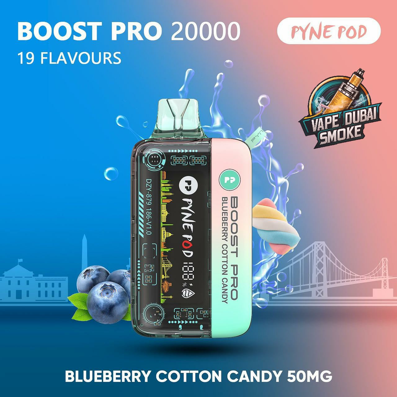 Pyne Pod Boost Pro 20000 Blueberry Cotton Candy 50mg disposable vape