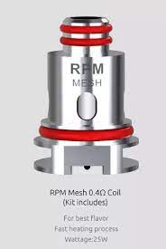 RPM Mesh 0.4ohm coil close up with 25W rating text.