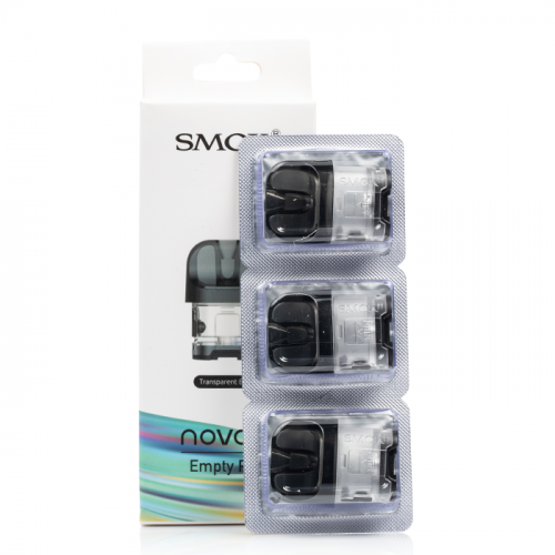 SMOK Novo 4 empty pod box with three transparent pods in blister pack