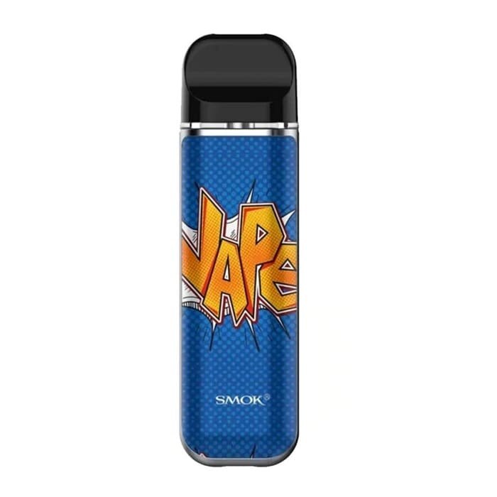 SMOK Novo blue comic style vape graphic pod device.