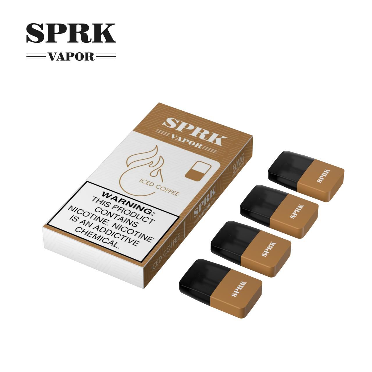 SPRK Vapor Iced Coffee disposable vape pack with four pod devices