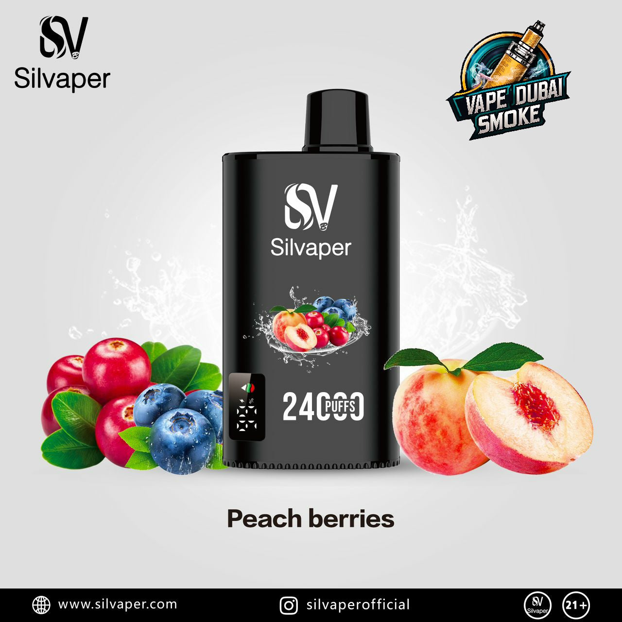 Silvaper Peach Berries disposable vape 24000 puffs with fruit images
