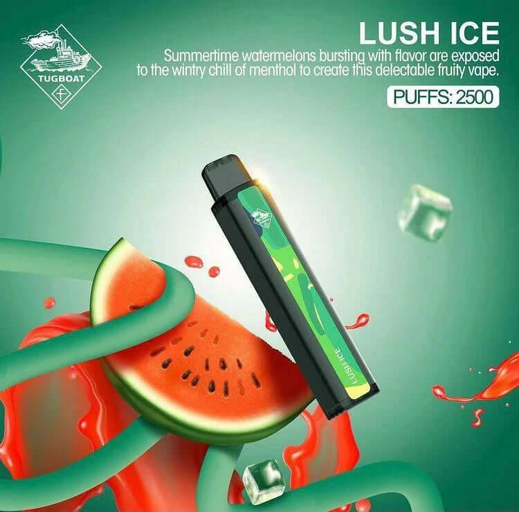 Tugboat Lush Ice disposable vape 2500 puffs with watermelon graphic