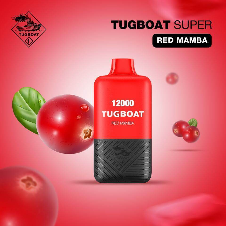 Tugboat Super Red Mamba disposable vape with red berry graphics