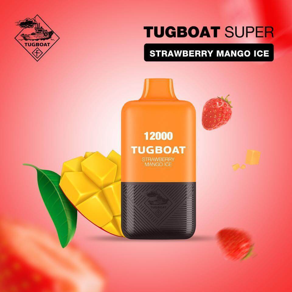 Tugboat Super Strawberry Mango Ice disposable vape with mango and strawberry
