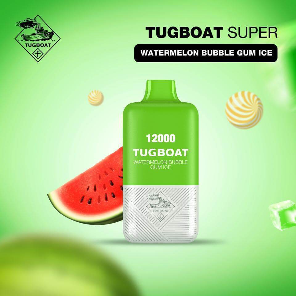 Tugboat Super Watermelon Bubble Gum Ice disposable vape with watermelon