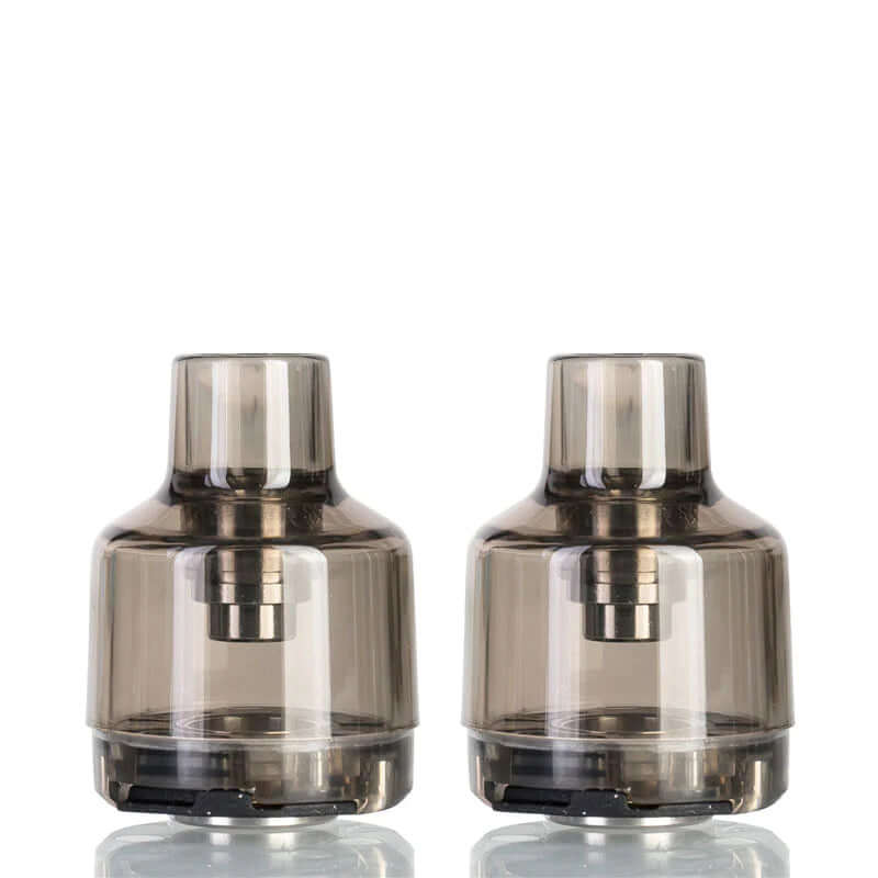 Two transparent refillable vape pods with built-in coils