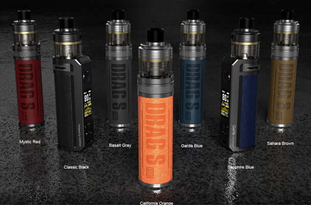 Uwell DRAQ S vape kit in multiple colors on dark background