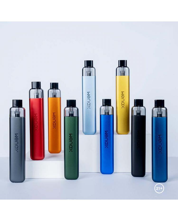 Wenax slim vape pens in assorted colors on display blocks