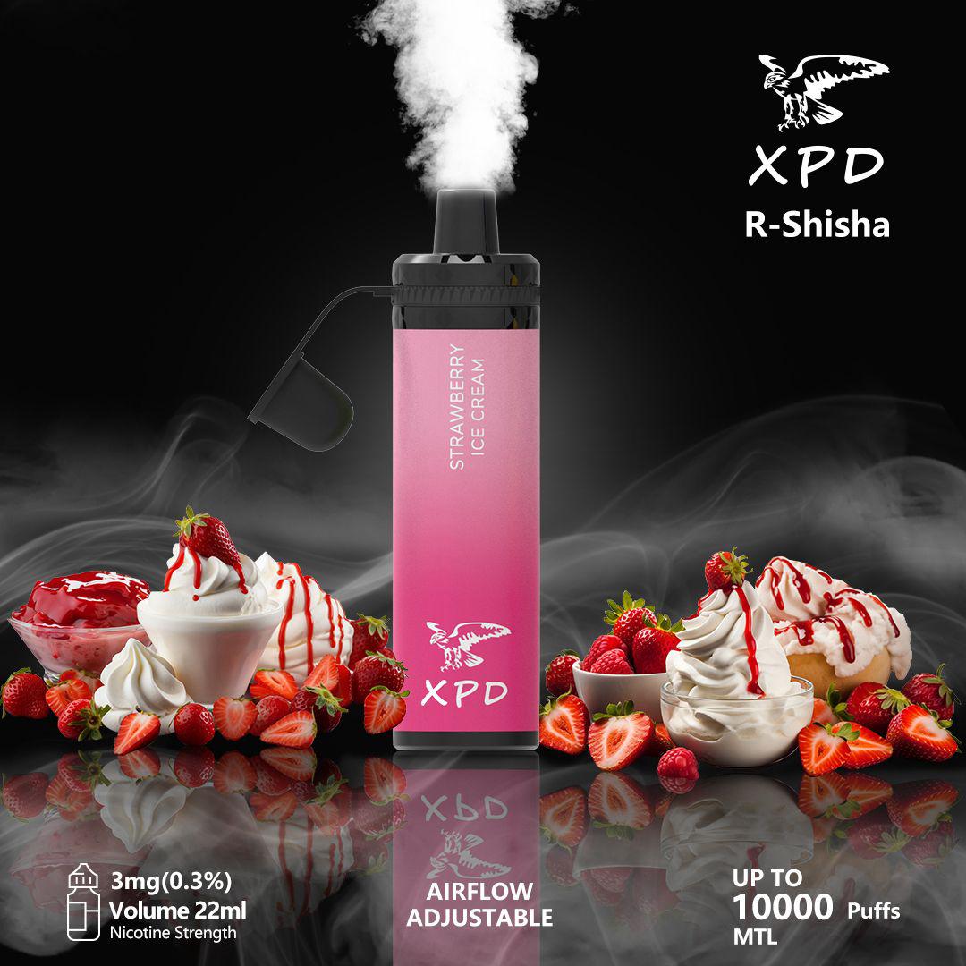 XPD R-Shisha Strawberry Ice Cream vape with whipped cream and strawberries