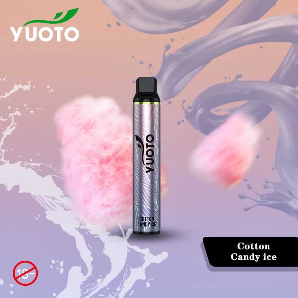 YUOTO Cotton Candy Ice disposable vape with pastel splash background