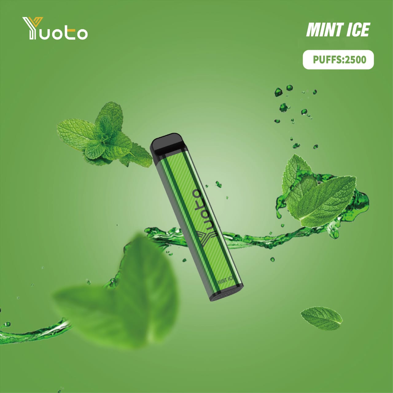 Yuoto Mint Ice disposable vape 2500 puffs with mint leaves splash design