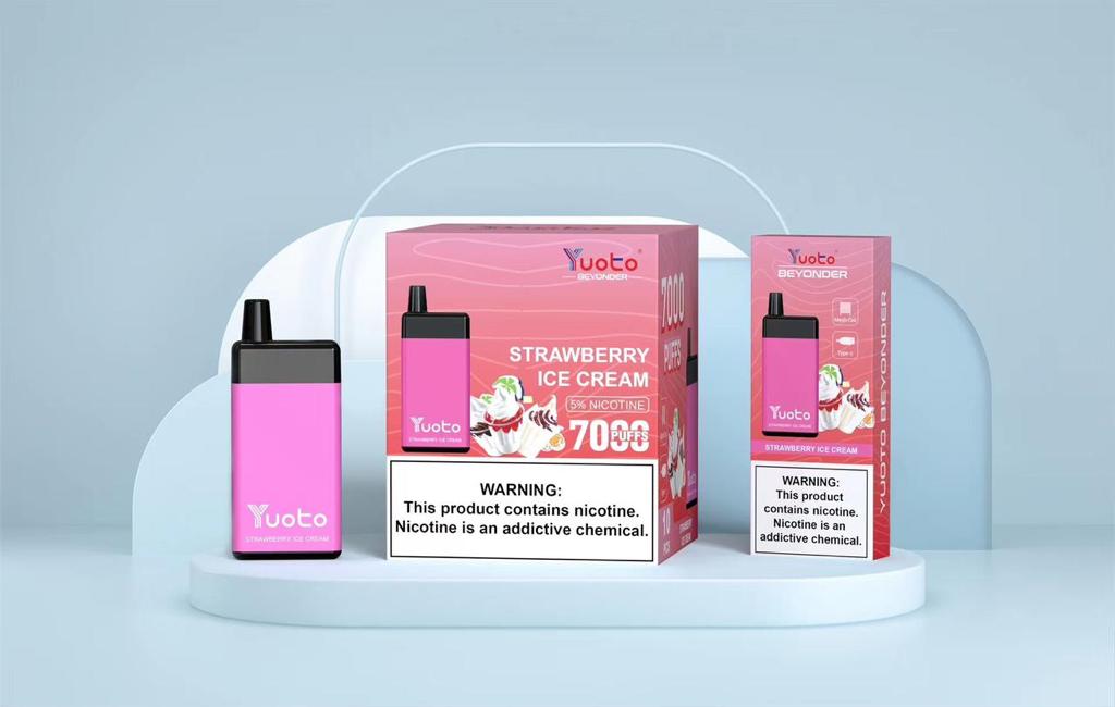 Yuoto Strawberry Ice Cream disposable vape with retail boxes