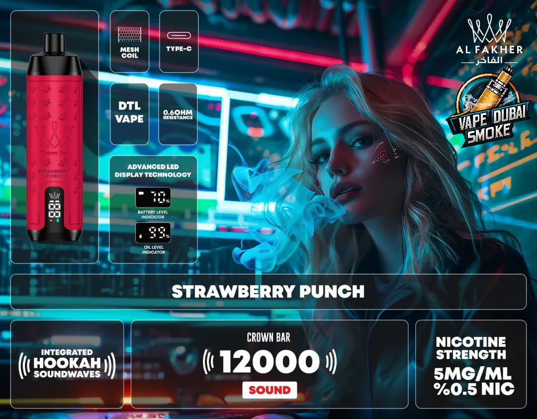 Al Fakher Crown Bar Strawberry Punch 12000 puff vape with LED display