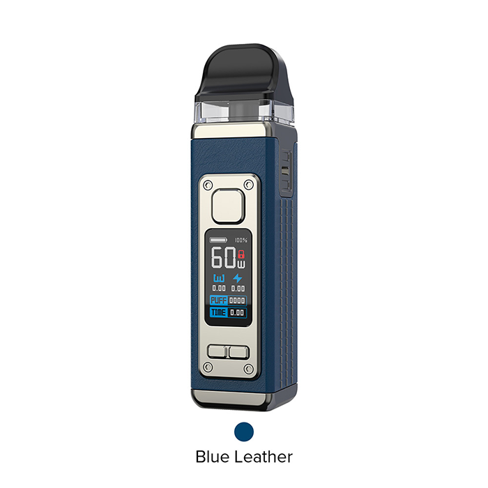 Blue leather vape pod mod device with 60W display screen