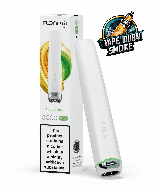 Flona Plus Apple Peach 5000 puff disposable vape with box packaging