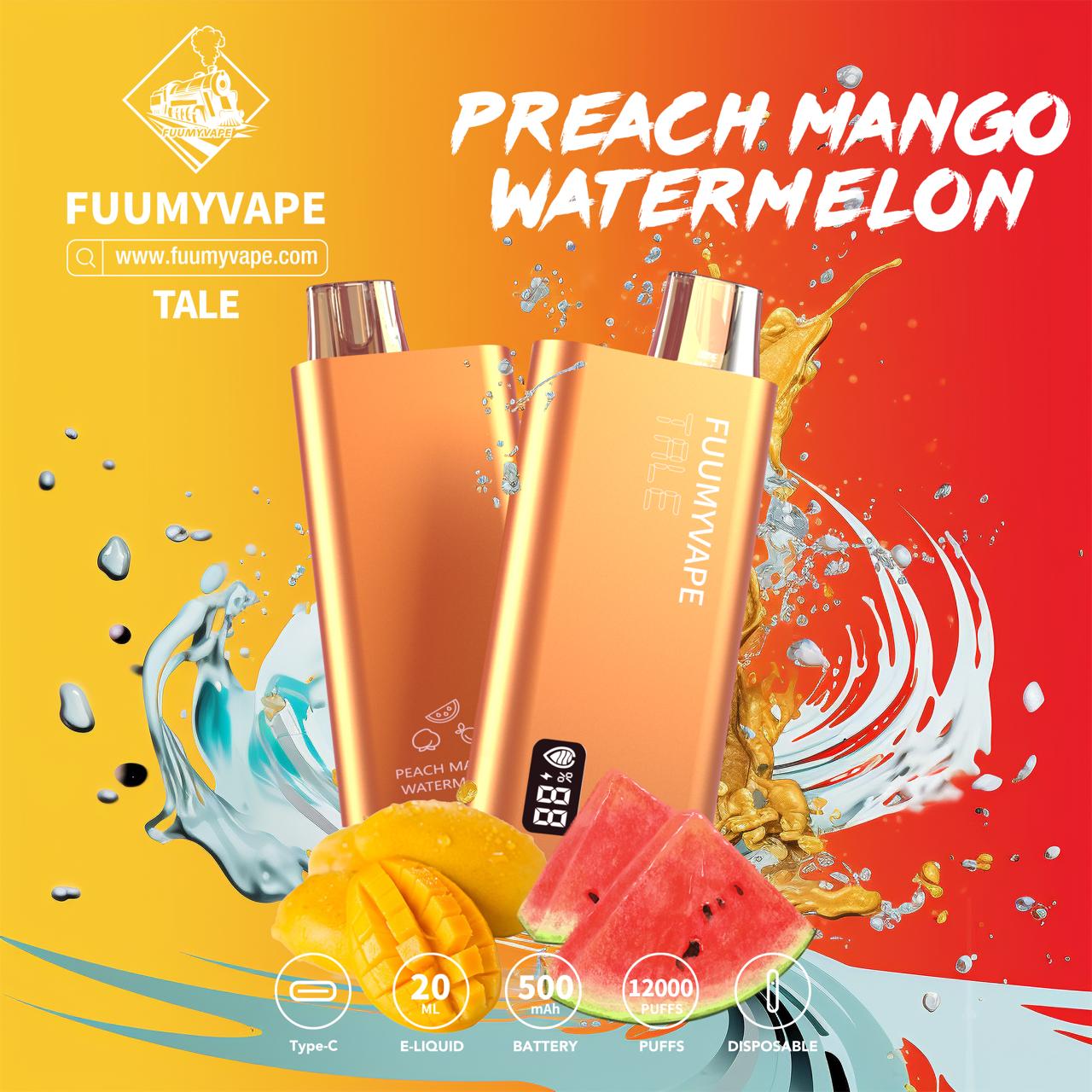 FuumyVape Tale Peach Mango Watermelon disposable vape with fruit splash