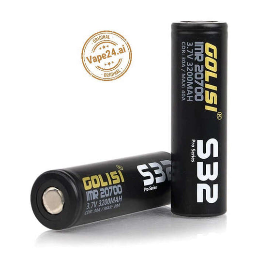 Golisi S32 IMR 20700 3200mAh 3.7V rechargeable vape batteries display. 