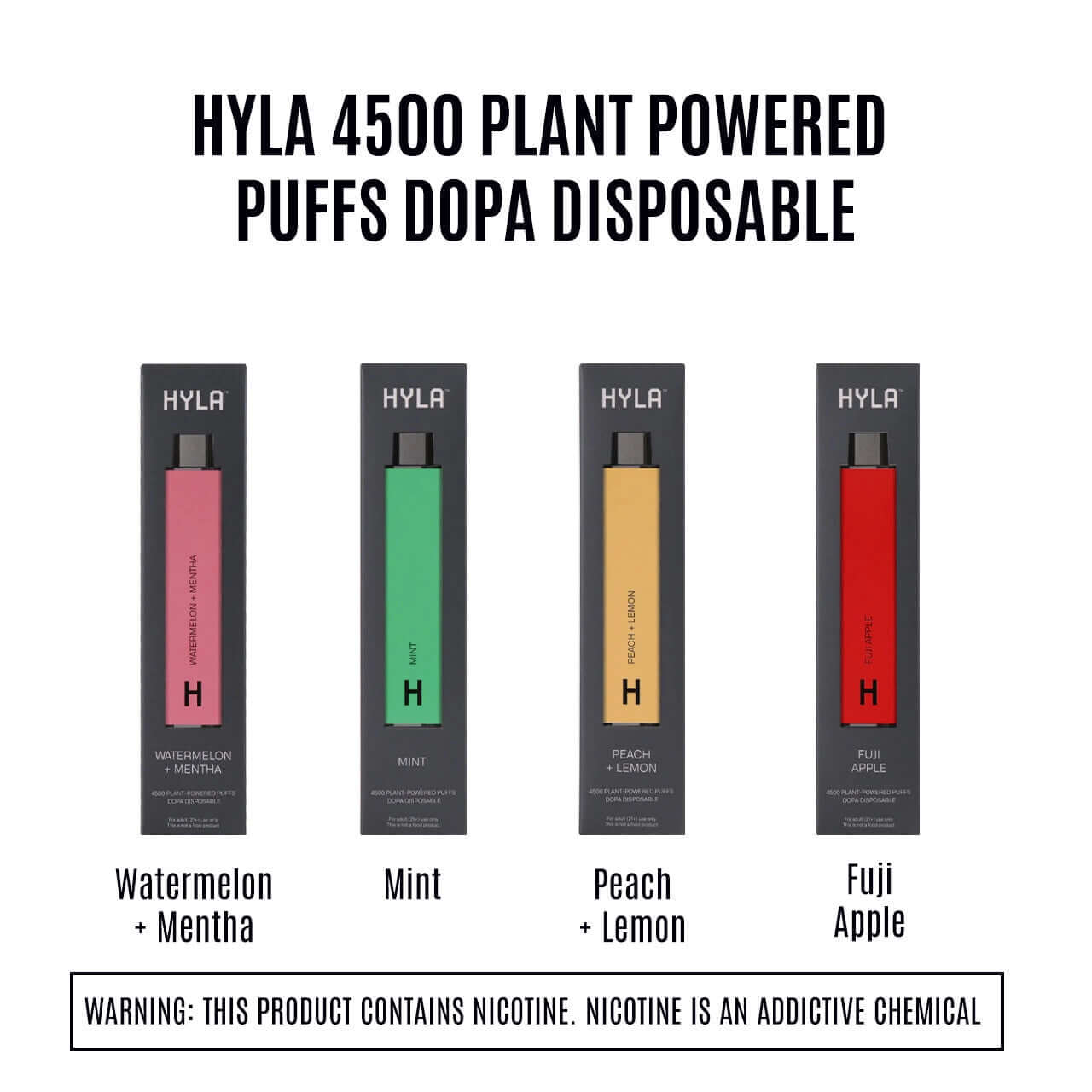 Hyla 4500 plant powered disposable vapes in four flavors