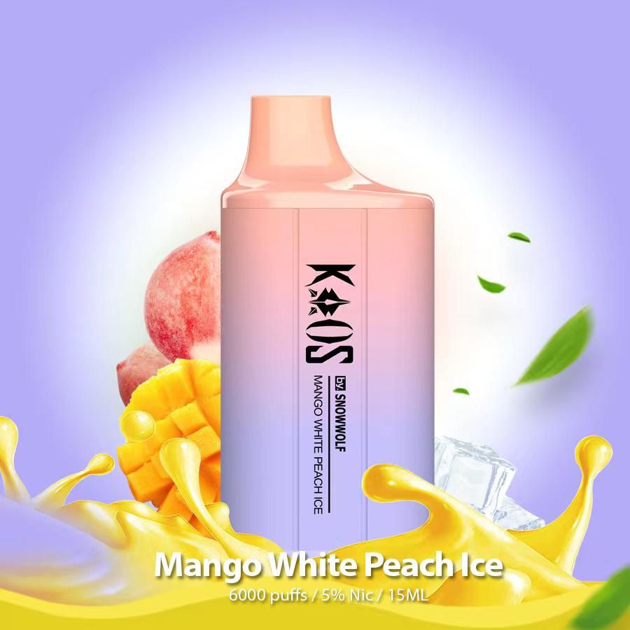 Kaos by SnowWolf 6000 Mango White Peach Ice tropical blend.