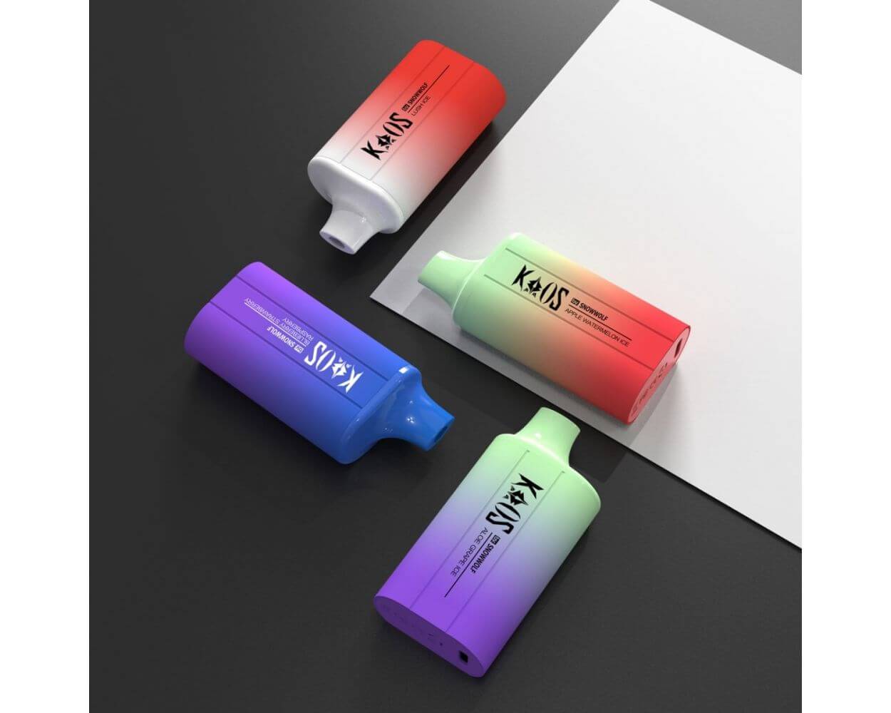Kaos by SnowWolf 6000 assorted gradient color devices flat lay display