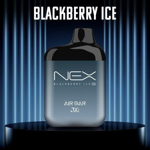 NEX Air Bar JK Blackberry Ice disposable vape on blue light background