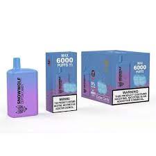 Purple blue Snowwolf Max 6000 puffs vape with box and warning label
