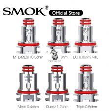 SMOK Official Store RPM coil lineup with mesh and MTL options labeled