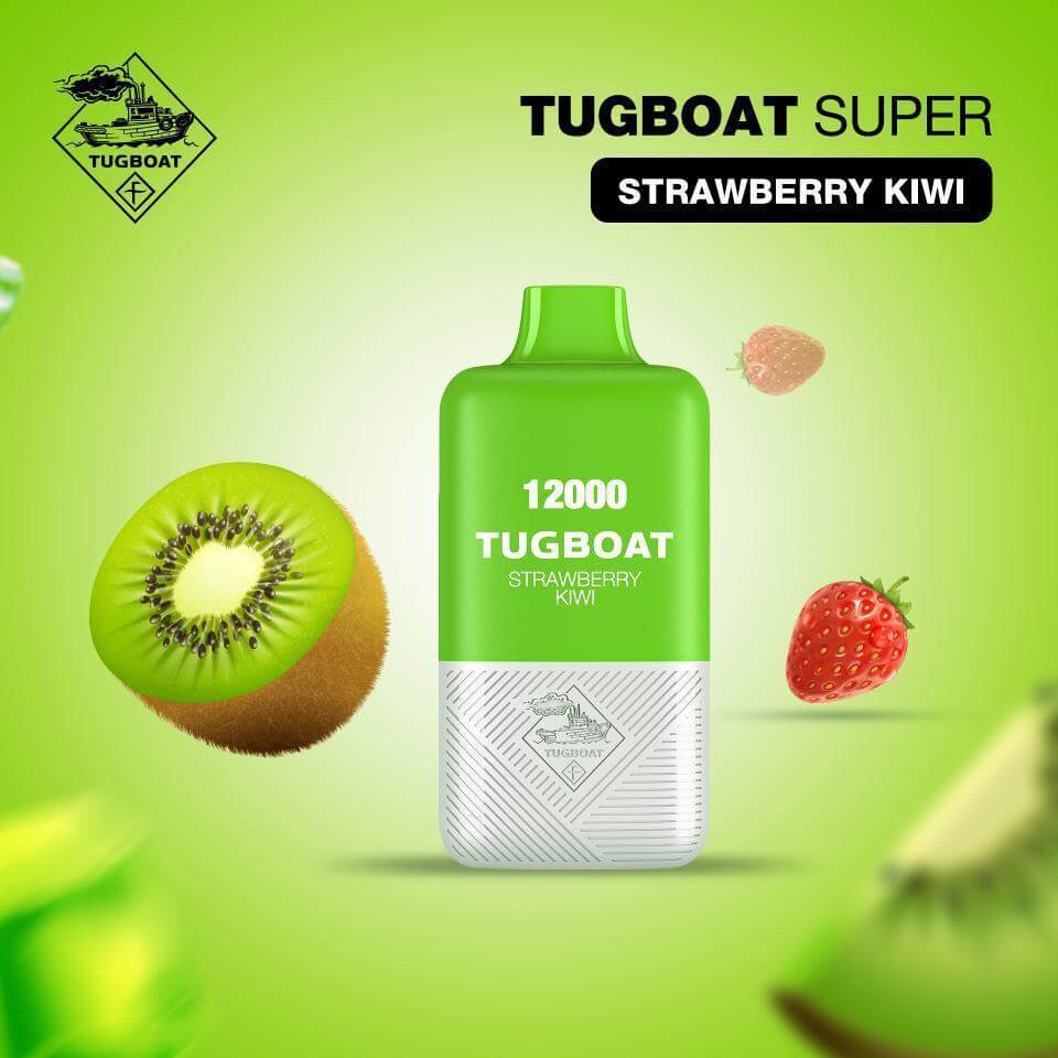 Tugboat Super Strawberry Kiwi disposable vape with kiwi and strawberry
